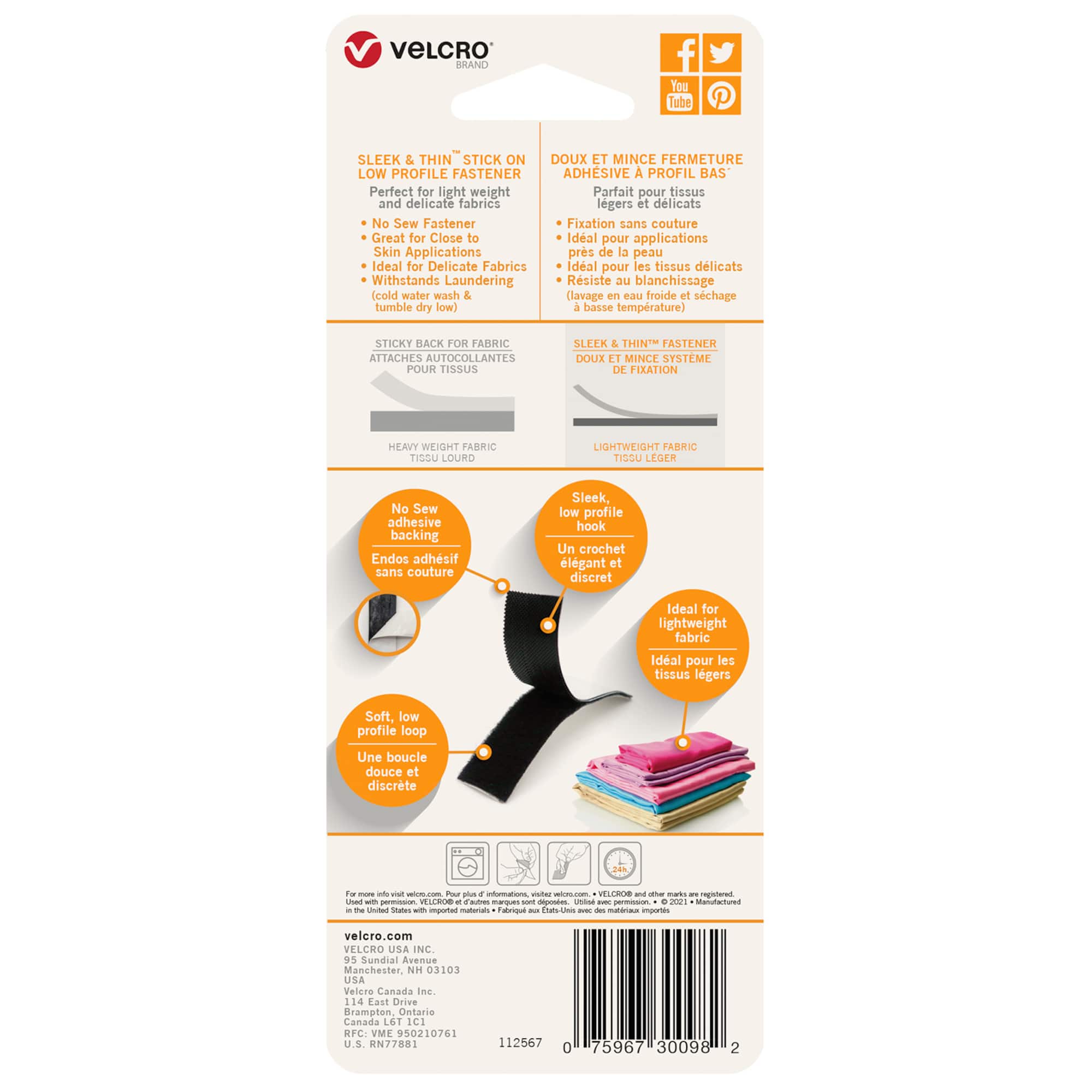 VELCRO® Brand Sleek & Thin™ Stick On Black Fastener Roll